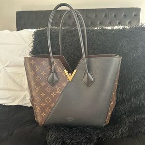 Authentic Louis Vuitton Black Leather and Monogram Canvas Kimono MM Bag